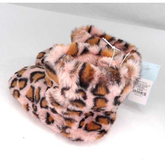 Girl's Pink Leopard Plush Slippers Youth L 9/10 NWT - Picture 5 of 6